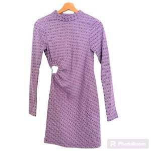 NWT ZARA 70s/Boho Purple Print Long Sleeve Mini Jacquard Dress
